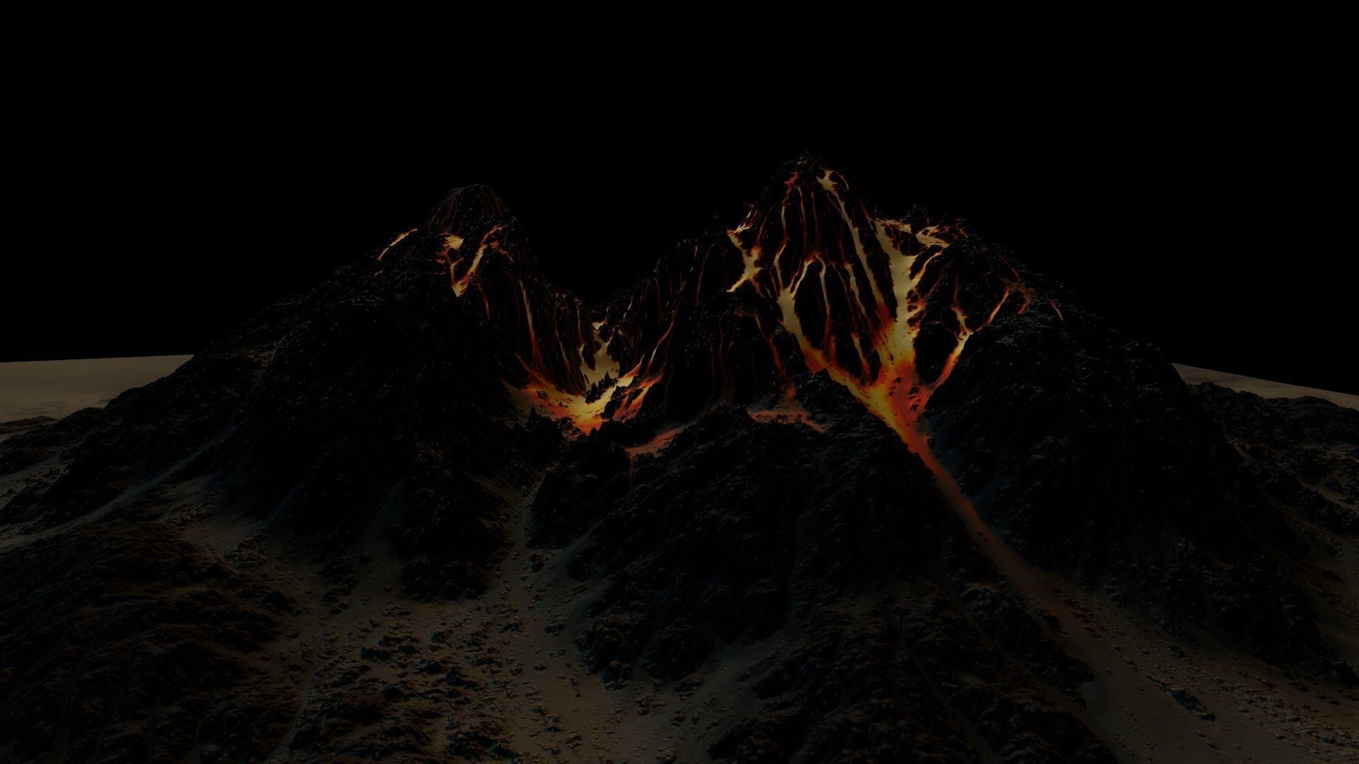 Volcano mountain with flames Low-poly 3D model_10