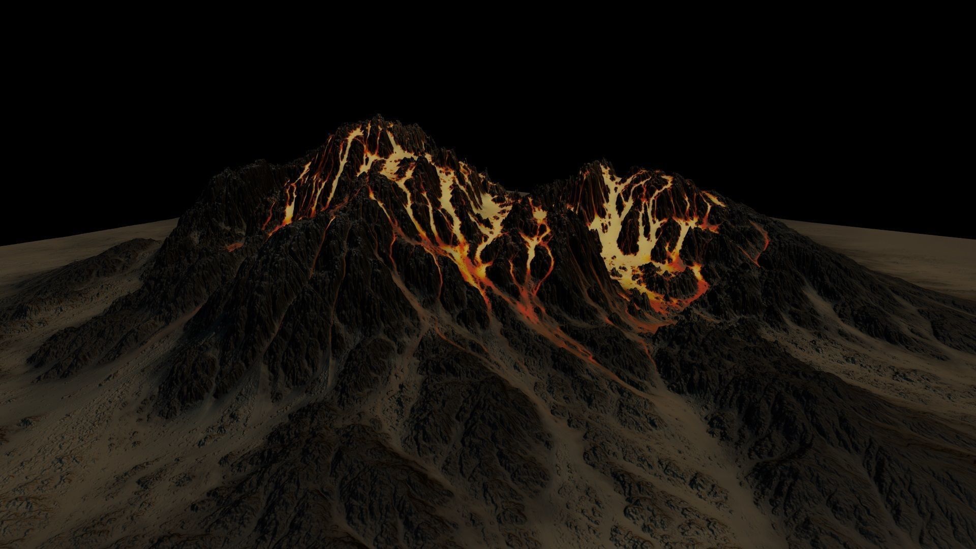 Volcano mountain with flames Low-poly 3D model_4