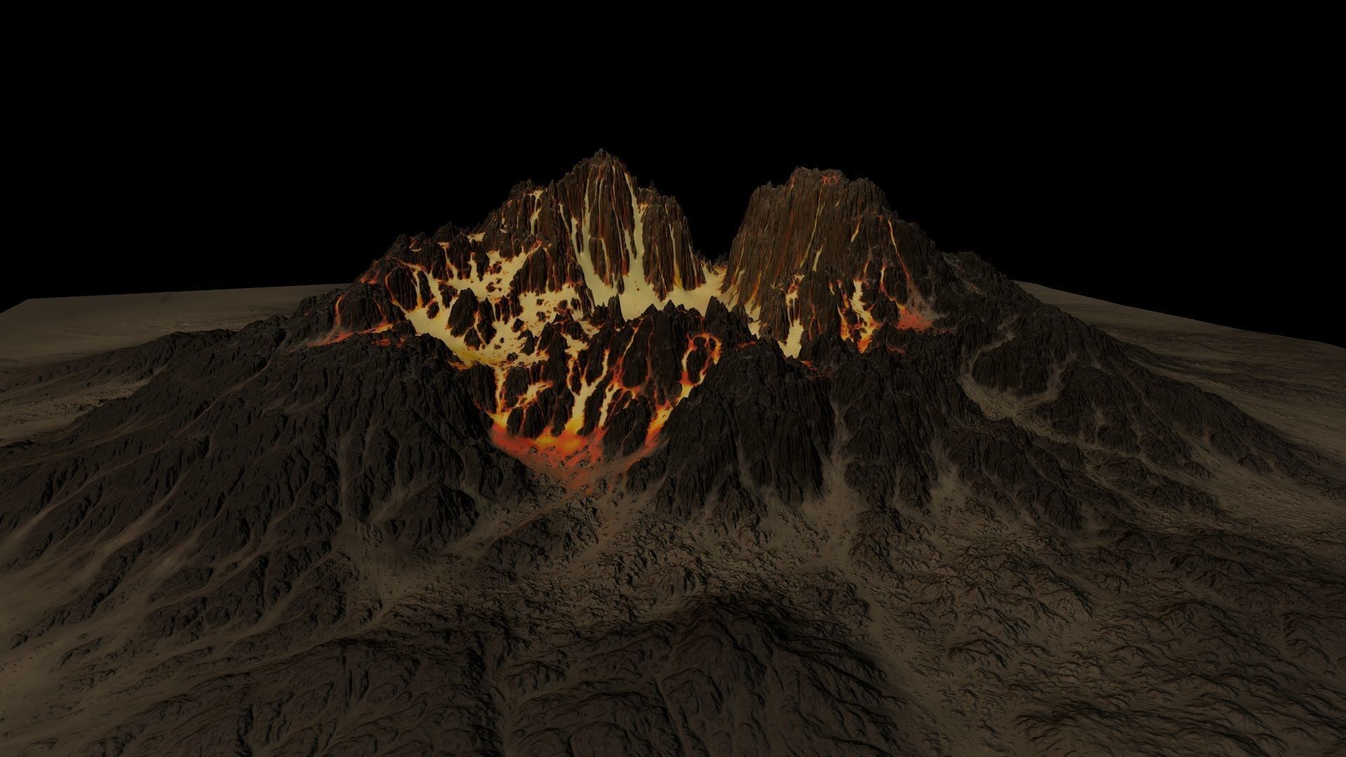 Volcano mountain with flames Low-poly 3D model_14