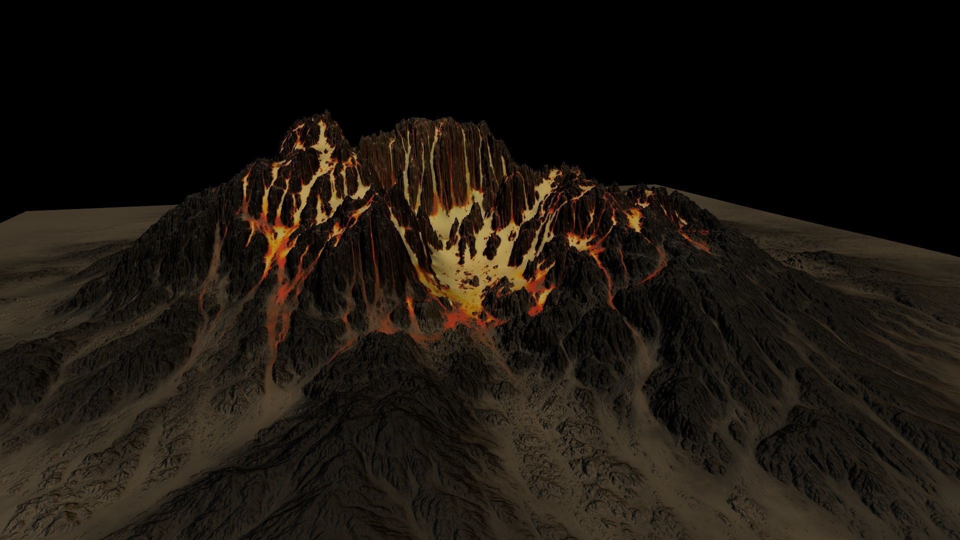 Volcano mountain with flames Low-poly 3D model_6