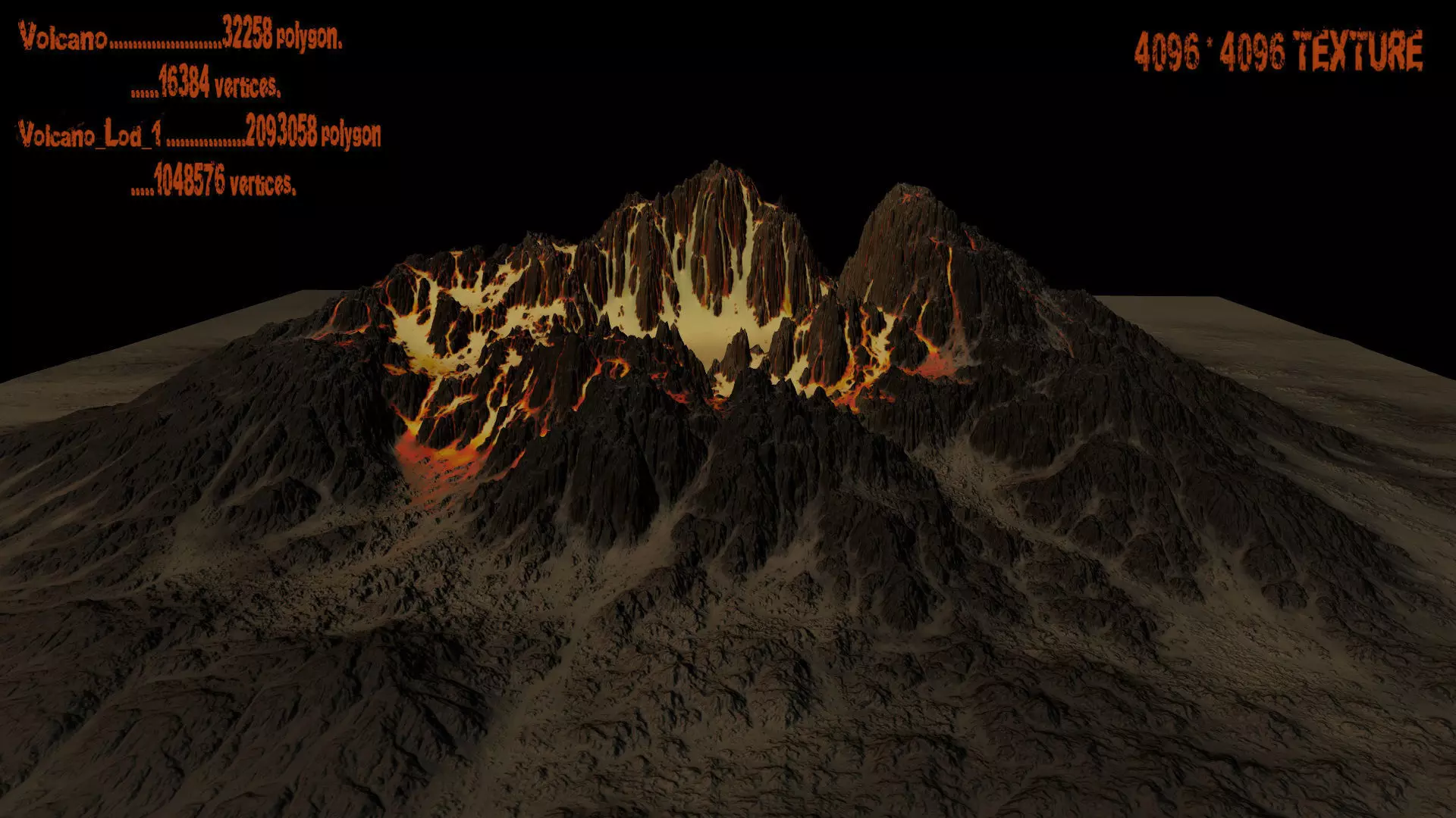 Volcano mountain with flames Low-poly 3D model_0
