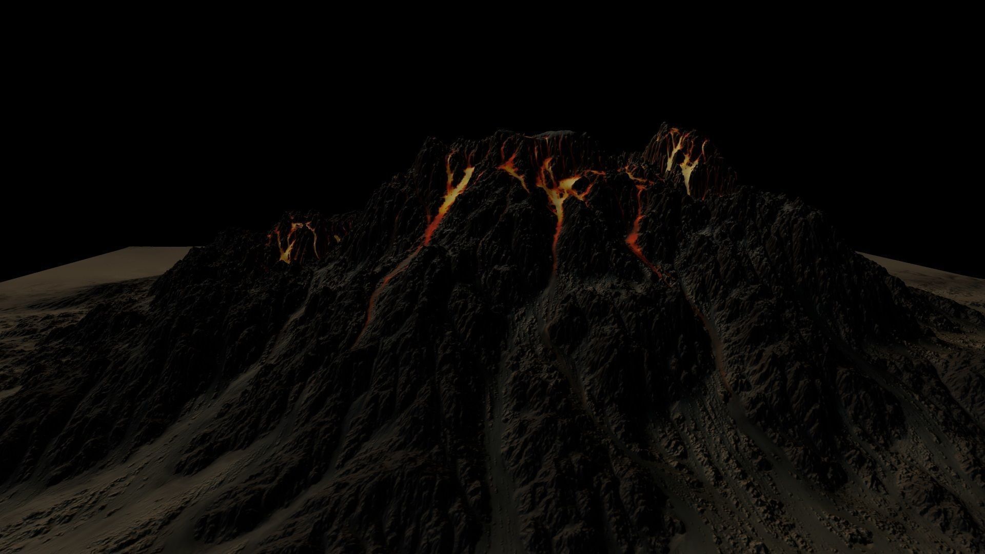 Volcano mountain with flames Low-poly 3D model_9
