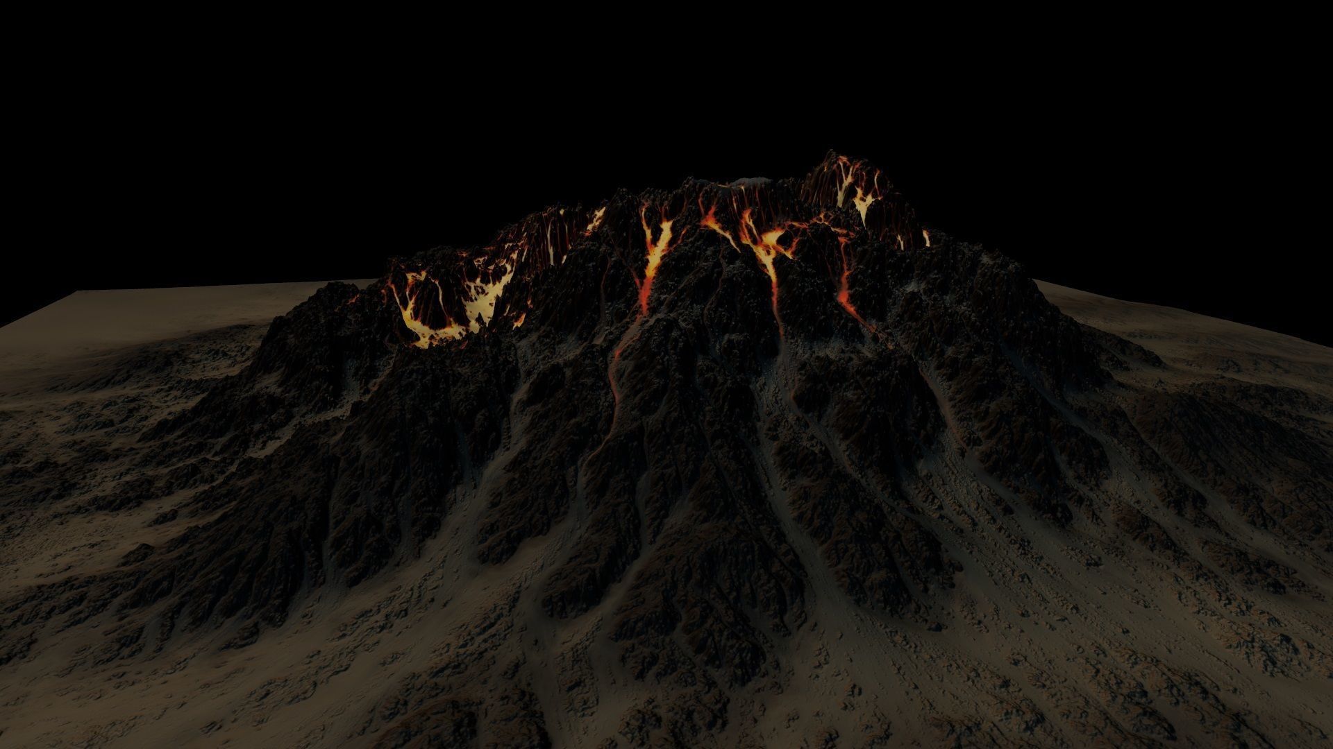 Volcano mountain with flames Low-poly 3D model_7