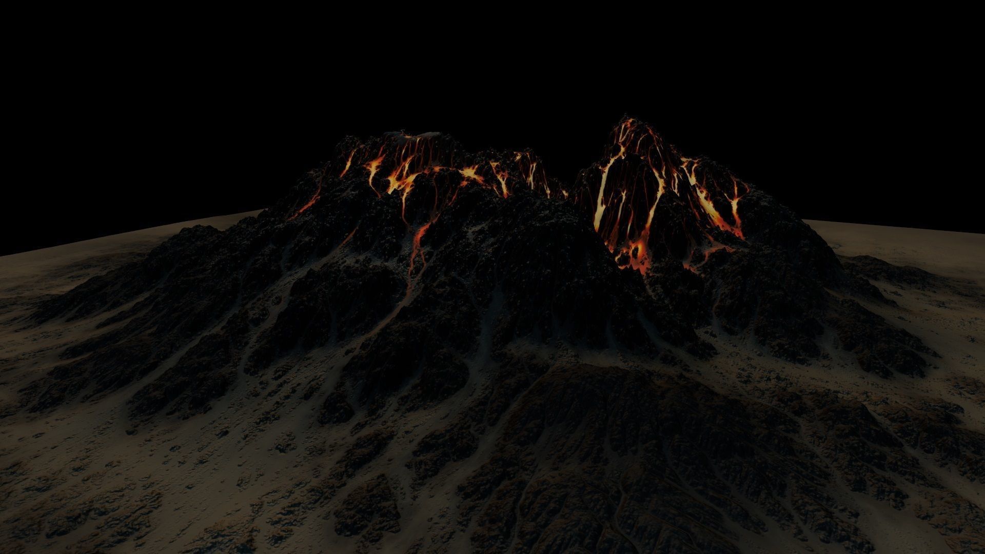 Volcano mountain with flames Low-poly 3D model_2
