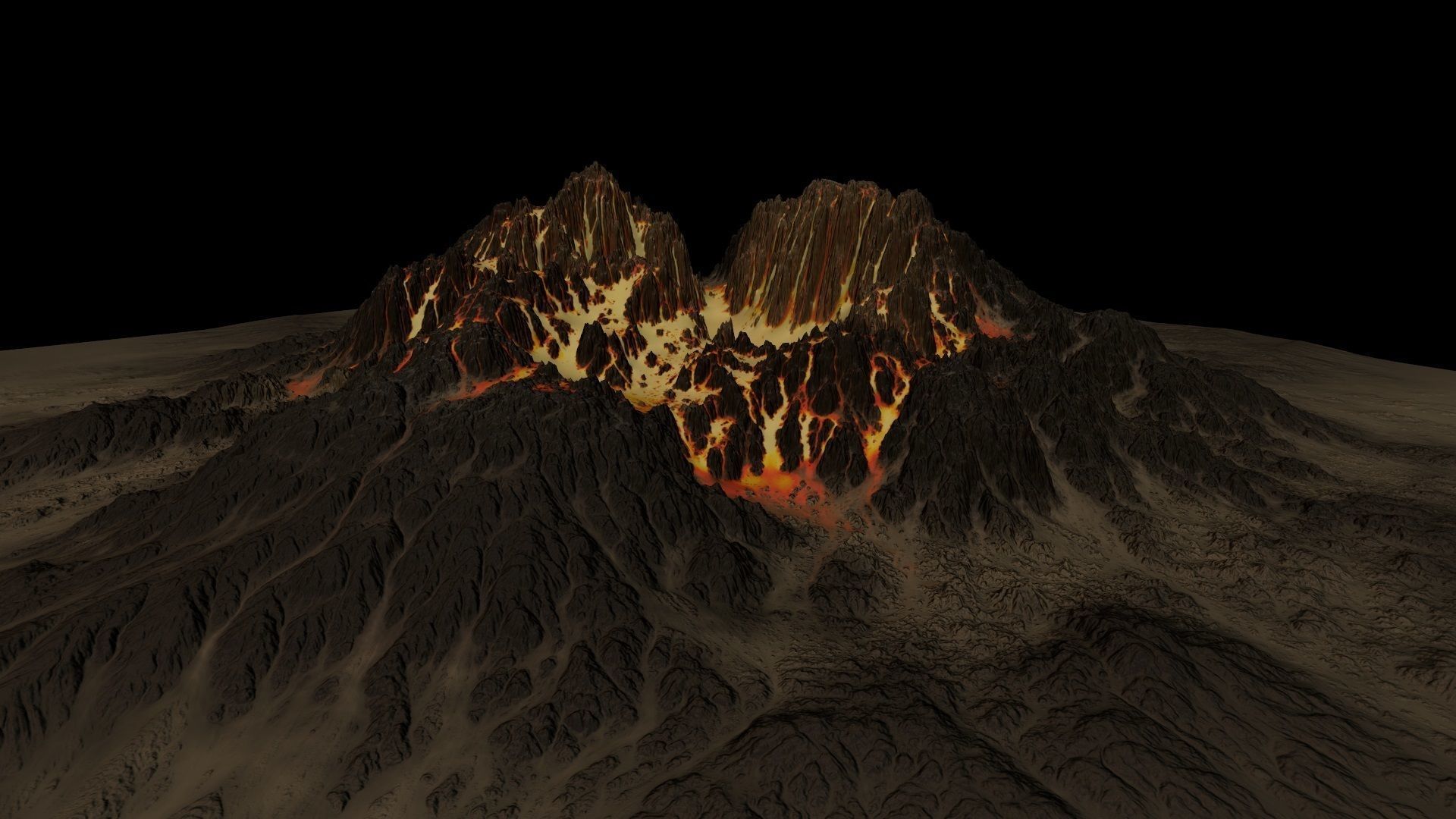 Volcano mountain with flames Low-poly 3D model_3