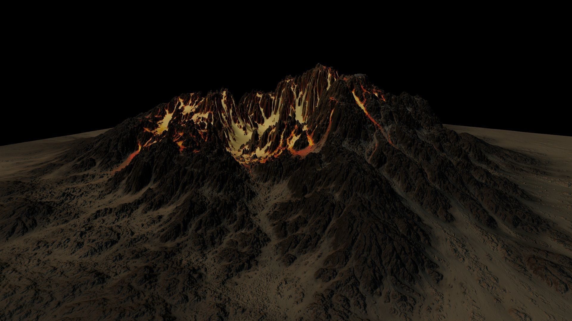 Volcano mountain with flames Low-poly 3D model_11