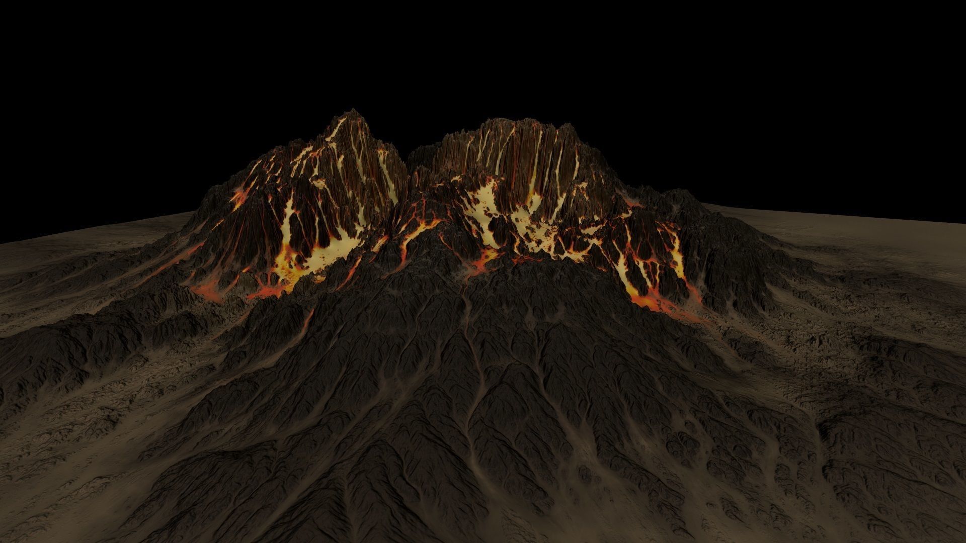 Volcano mountain with flames Low-poly 3D model_13