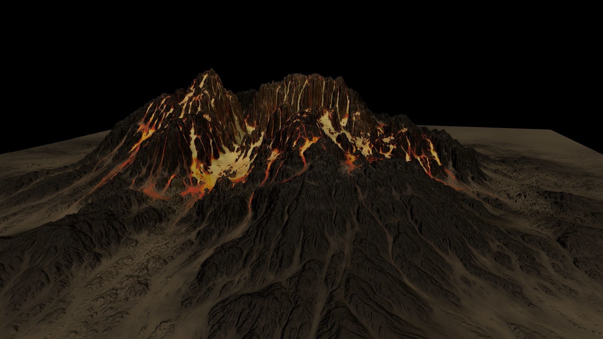Volcano mountain with flames Low-poly 3D model_1