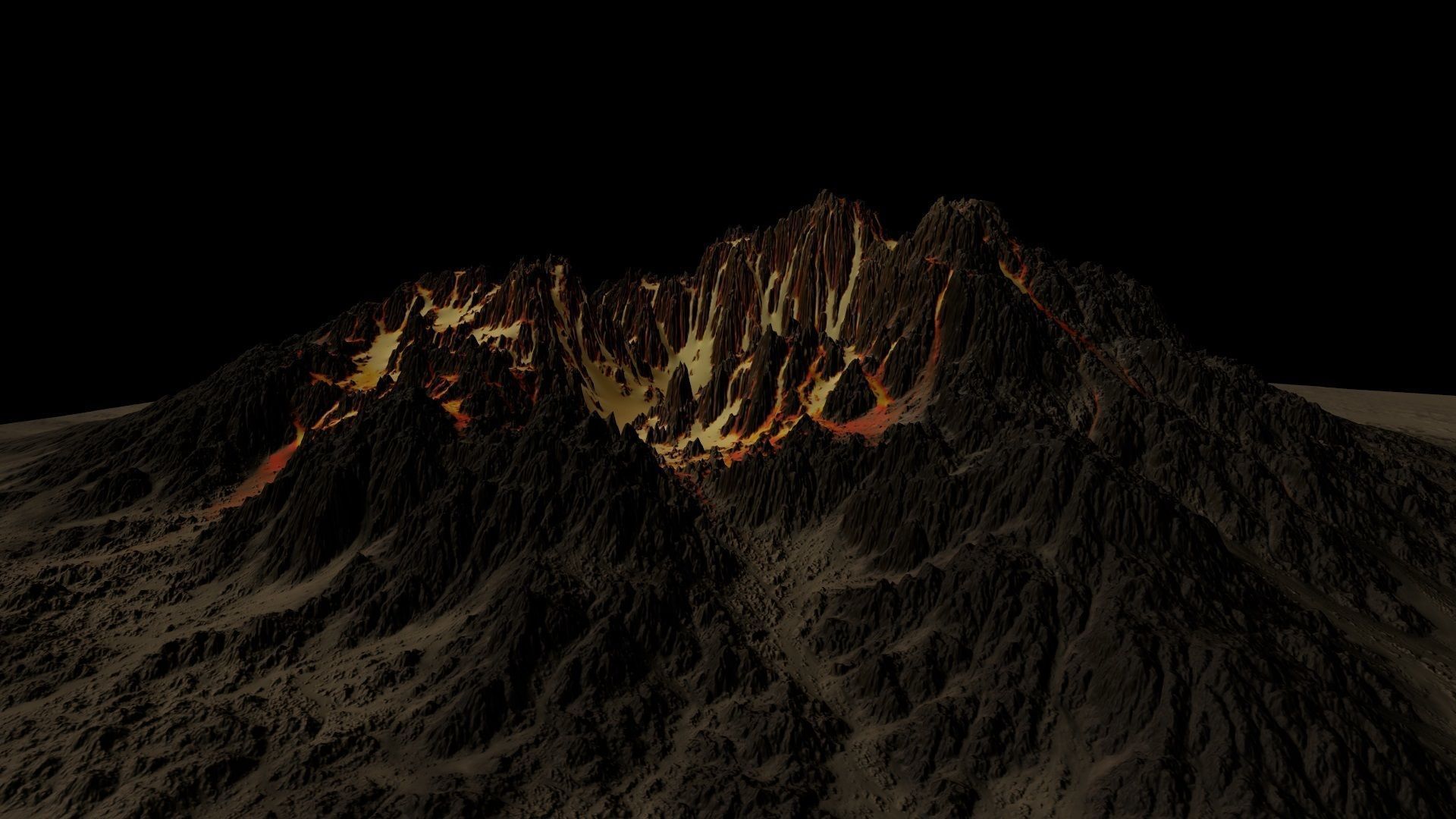 Volcano mountain with flames Low-poly 3D model_16