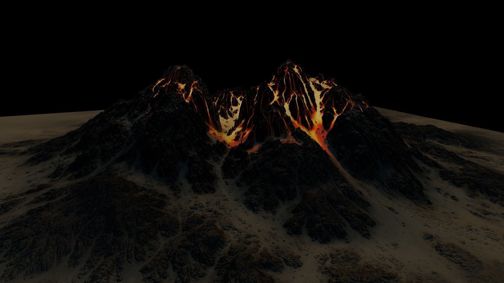 Volcano mountain with flames Low-poly 3D model_8
