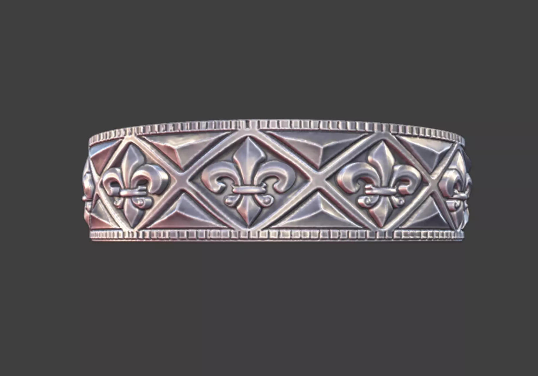 Fleur de Lis Band Ring with Geometric Triangles Silver Jewelry 3D print model