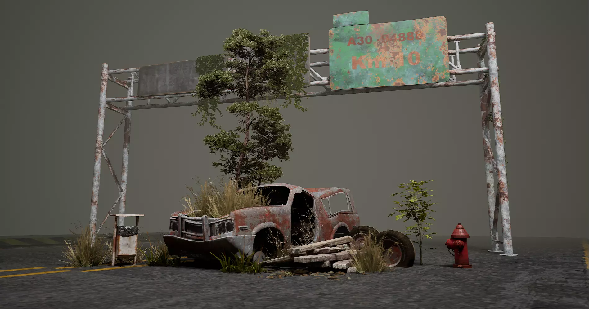 Post-apocalyptic cars Environment Asset Low-poly 3D model