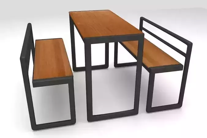 Fast food bench and chairs Low-poly 3D model