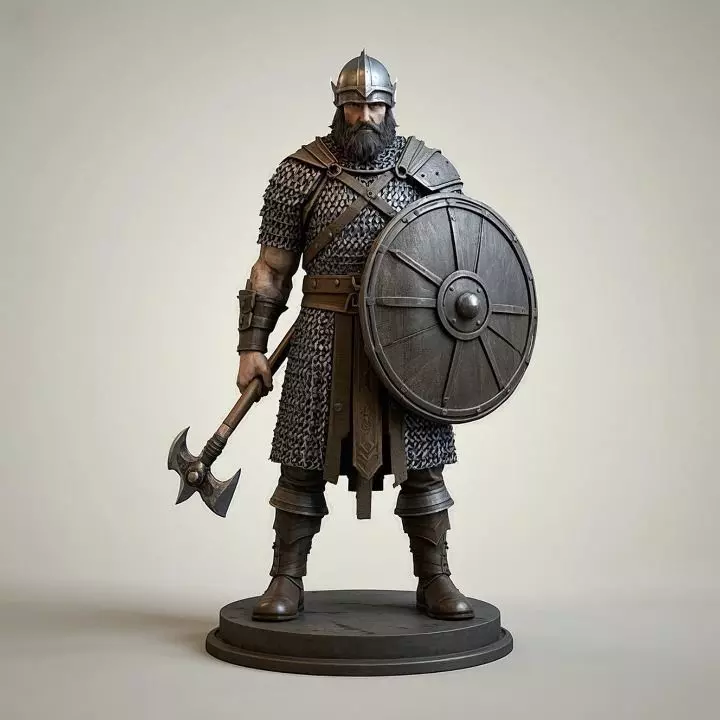 3366 Color 3D Model of Viking Warrior in Full Armor STL 3D print model