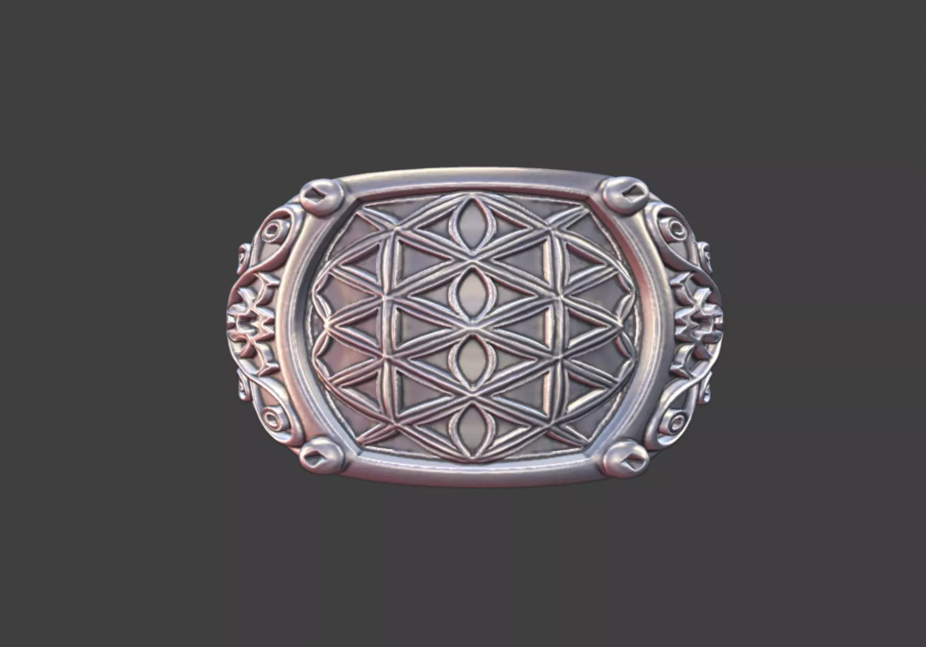 Flower of Life Statement Ring Silver Jewelry model 3D print model