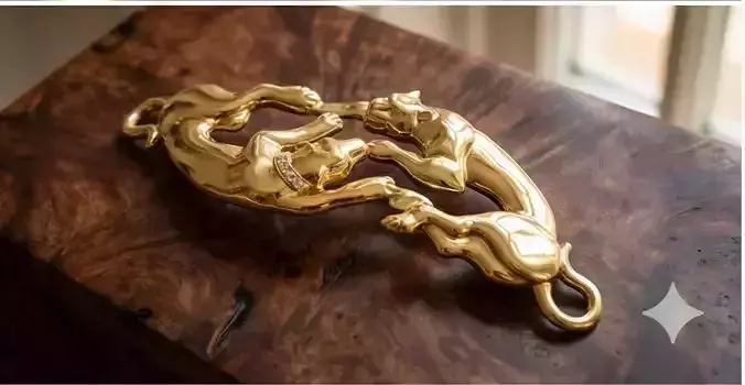 Panther Embrace Pendant  3D Printable Sculptural Jewelry