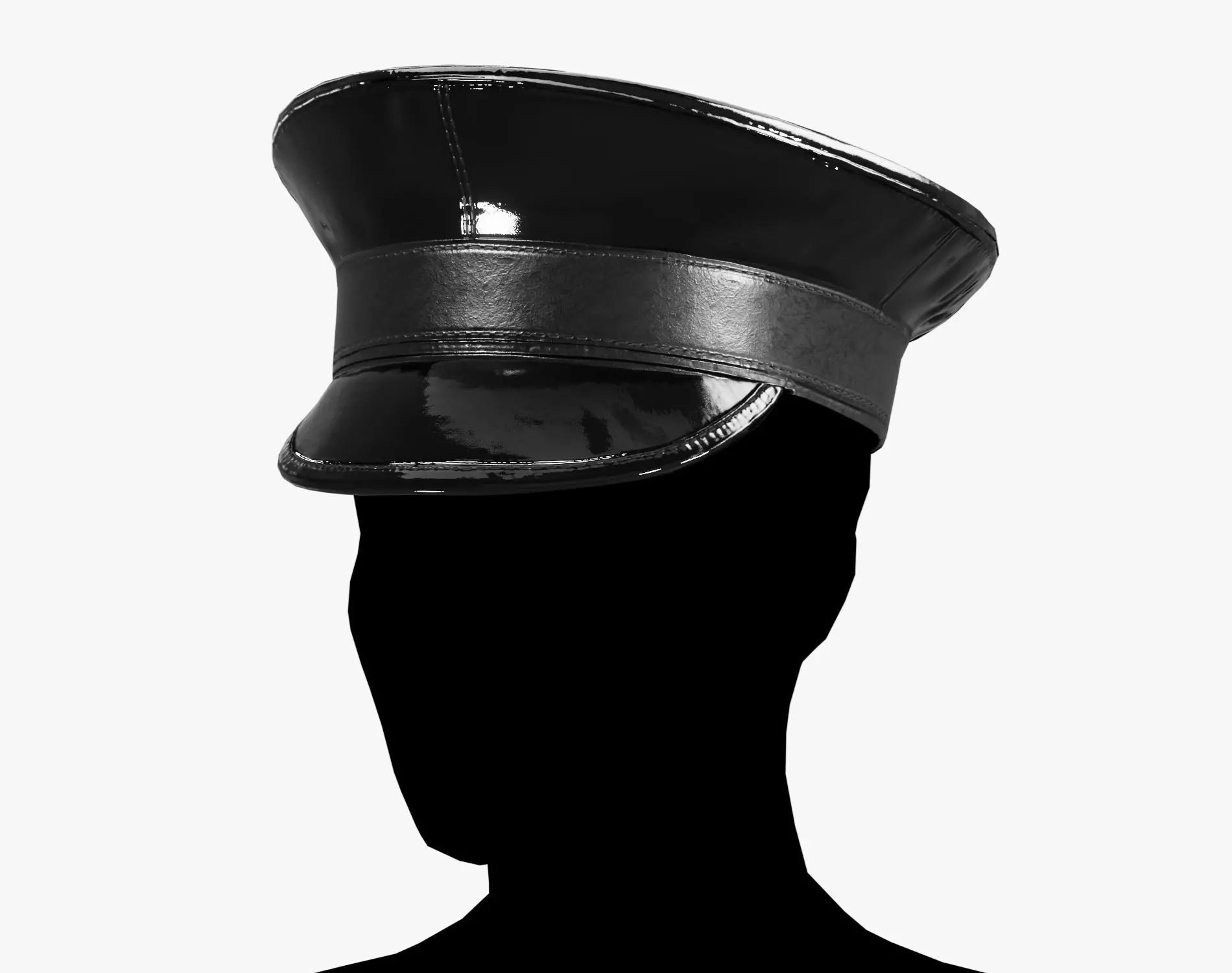 Black Latex Military Hat - Glossy Accessory Low-poly 3D model