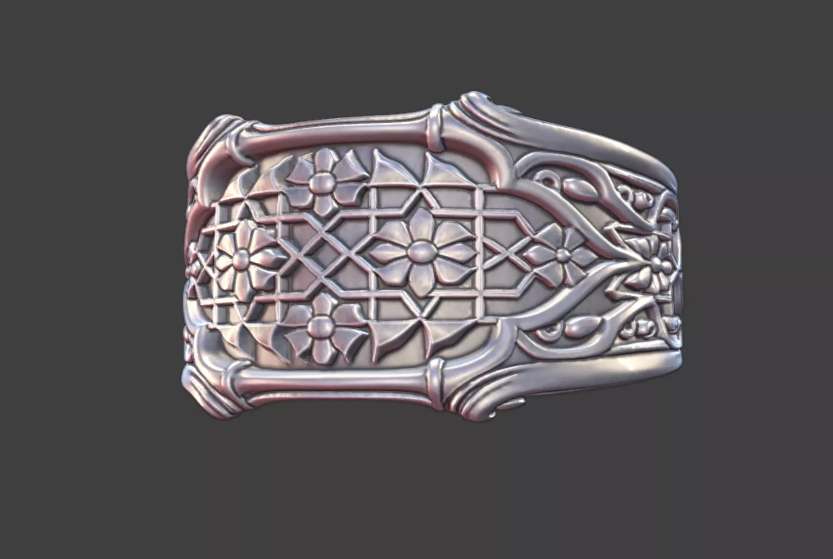 Arabesque Geometric Floral Pattern Ring Silver Jewelry 3D Model 3D print model