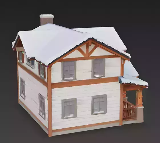 Festive Holiday Craftsman House 3D Model Low-poly 3D model 4