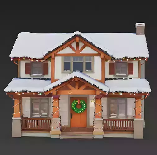 Festive Holiday Craftsman House 3D Model Low-poly 3D model 2