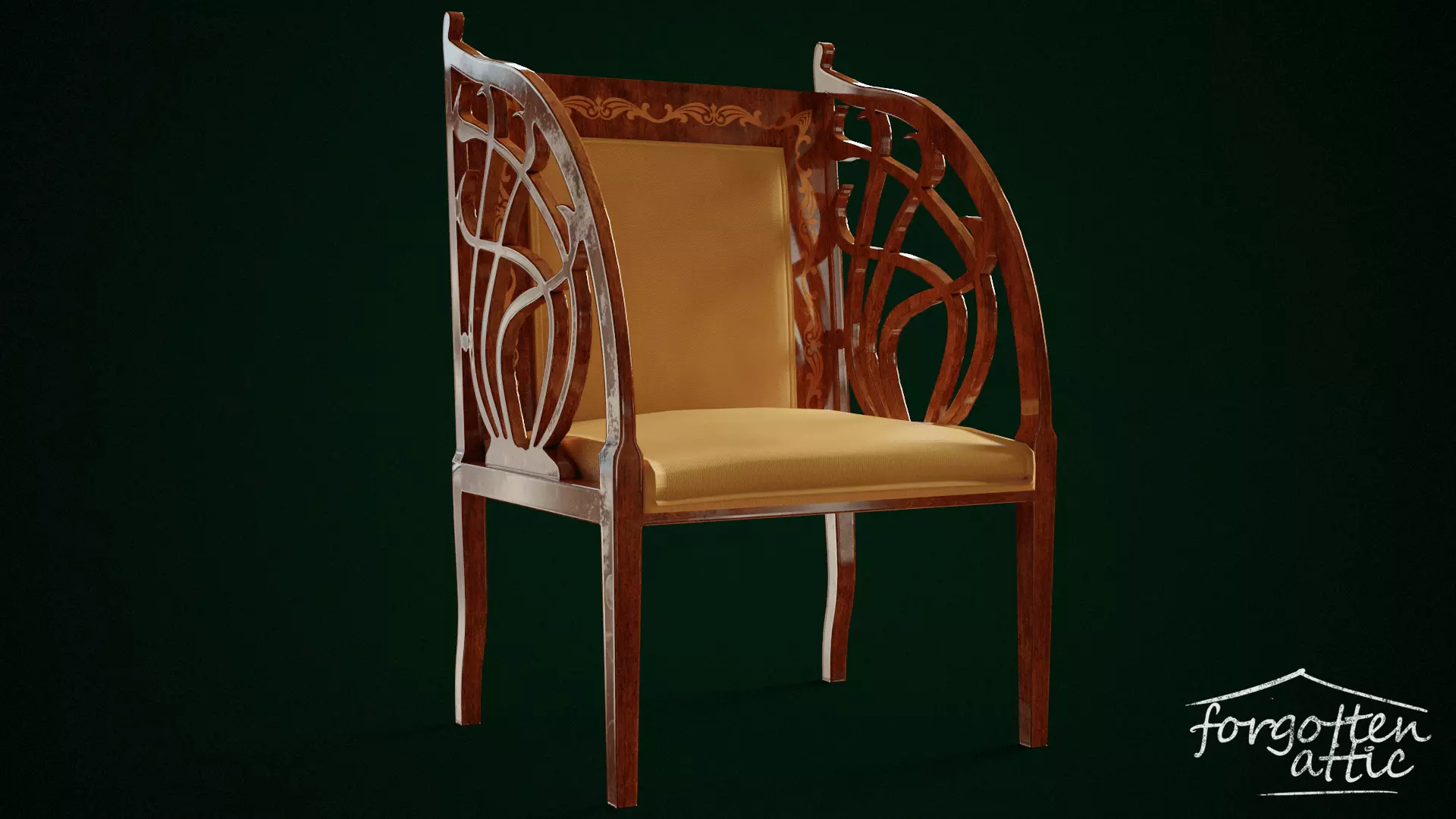 Art Nouveau-Fantasy Wide Chair Low-poly 3D model