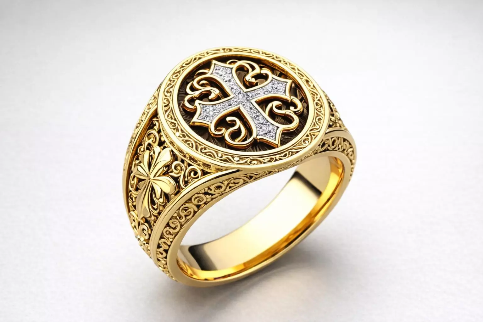 Luxury Gold Cross Ring Ornate Christian Jewelry 3D print model