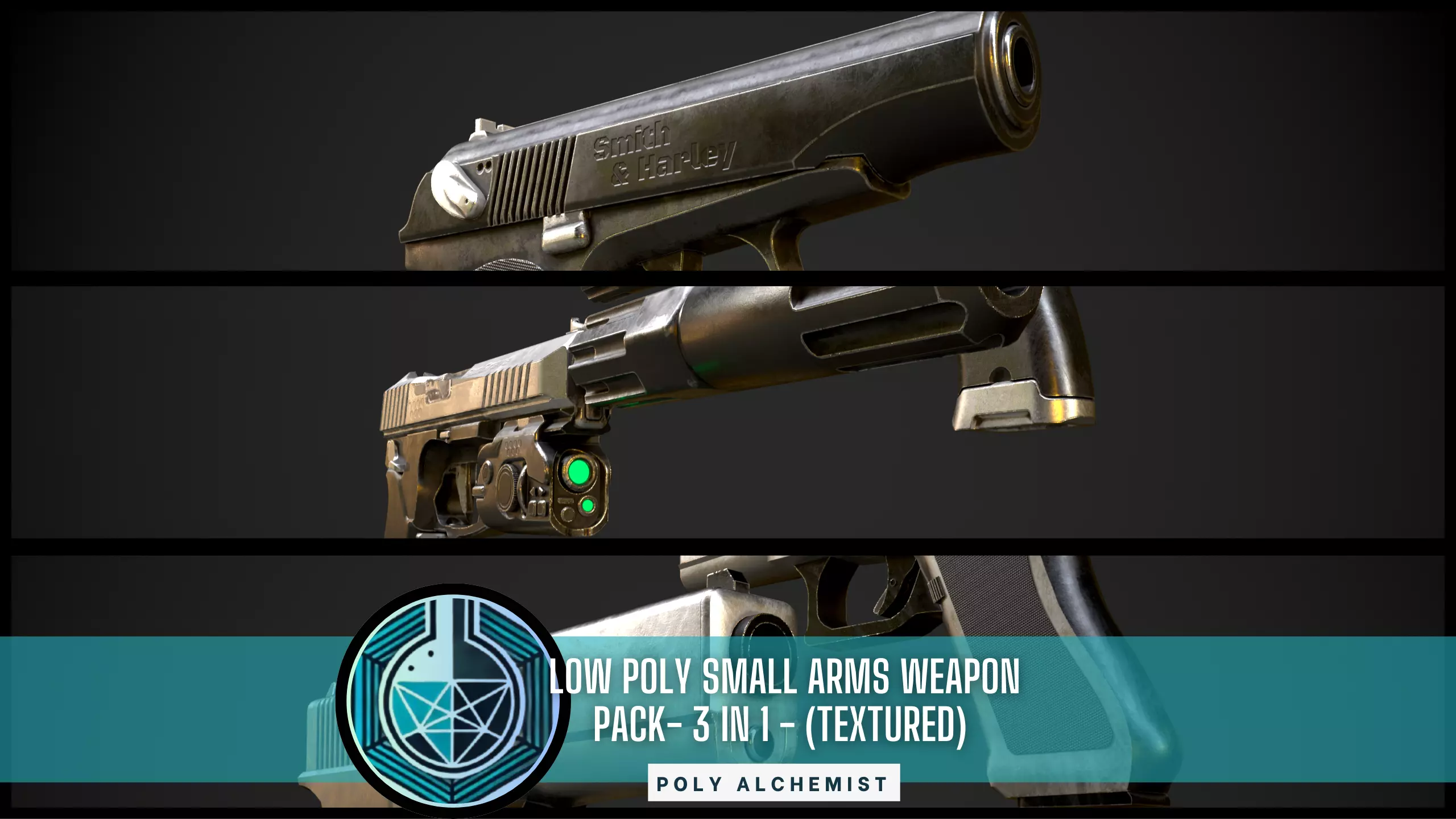 Low Poly Small Arms Weapon - 3 In 1 - Textured Low-poly 3D model