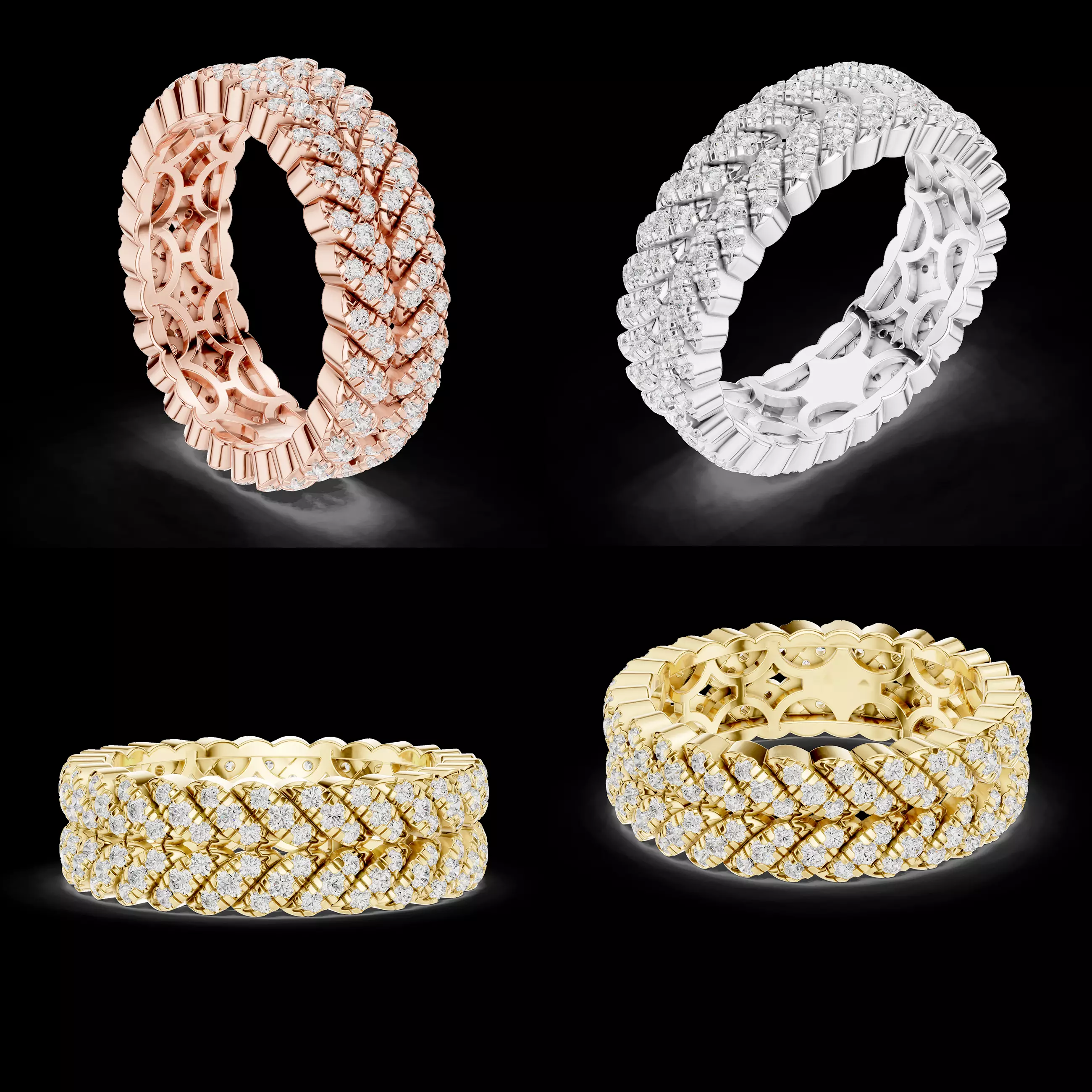 Multi Row Diamond Eternity Band Ring 3D Model for Jewelry STL 3D print model