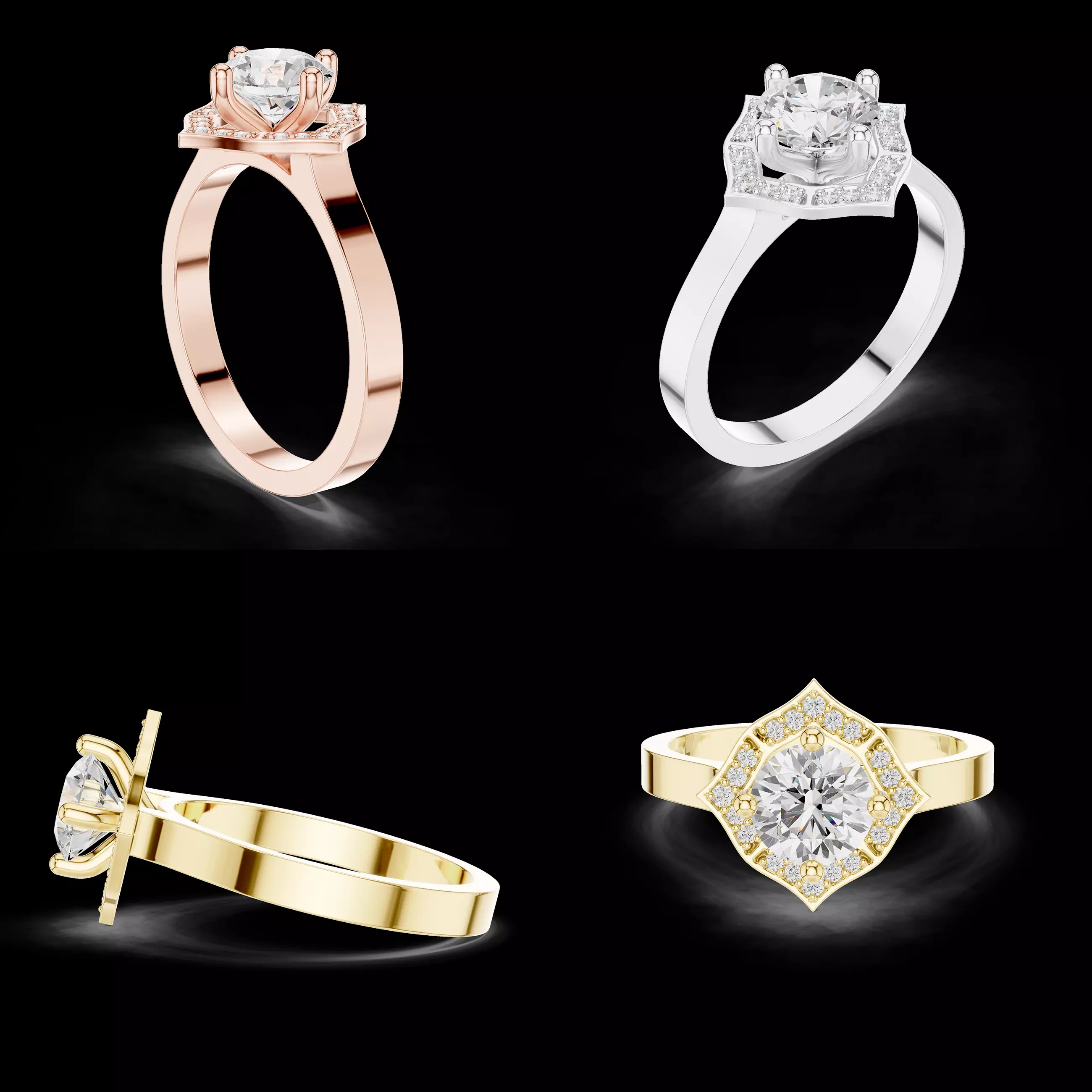 Geometric Halo Engagement Ring 3D Model for Jewelry STL File 3D print model