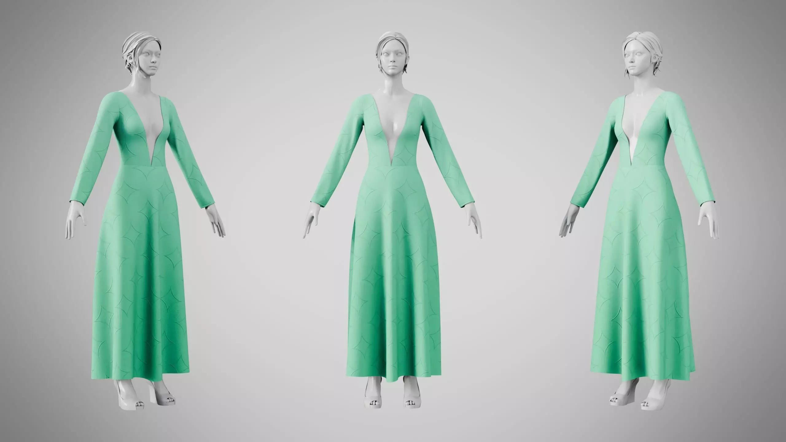 Dress 35 Medium Aquamarine With Design Low-poly 3D model