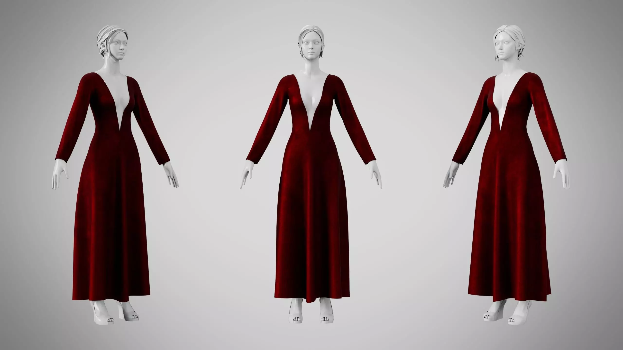 Dress 35 Burgundy Velvet Low-poly 3D model