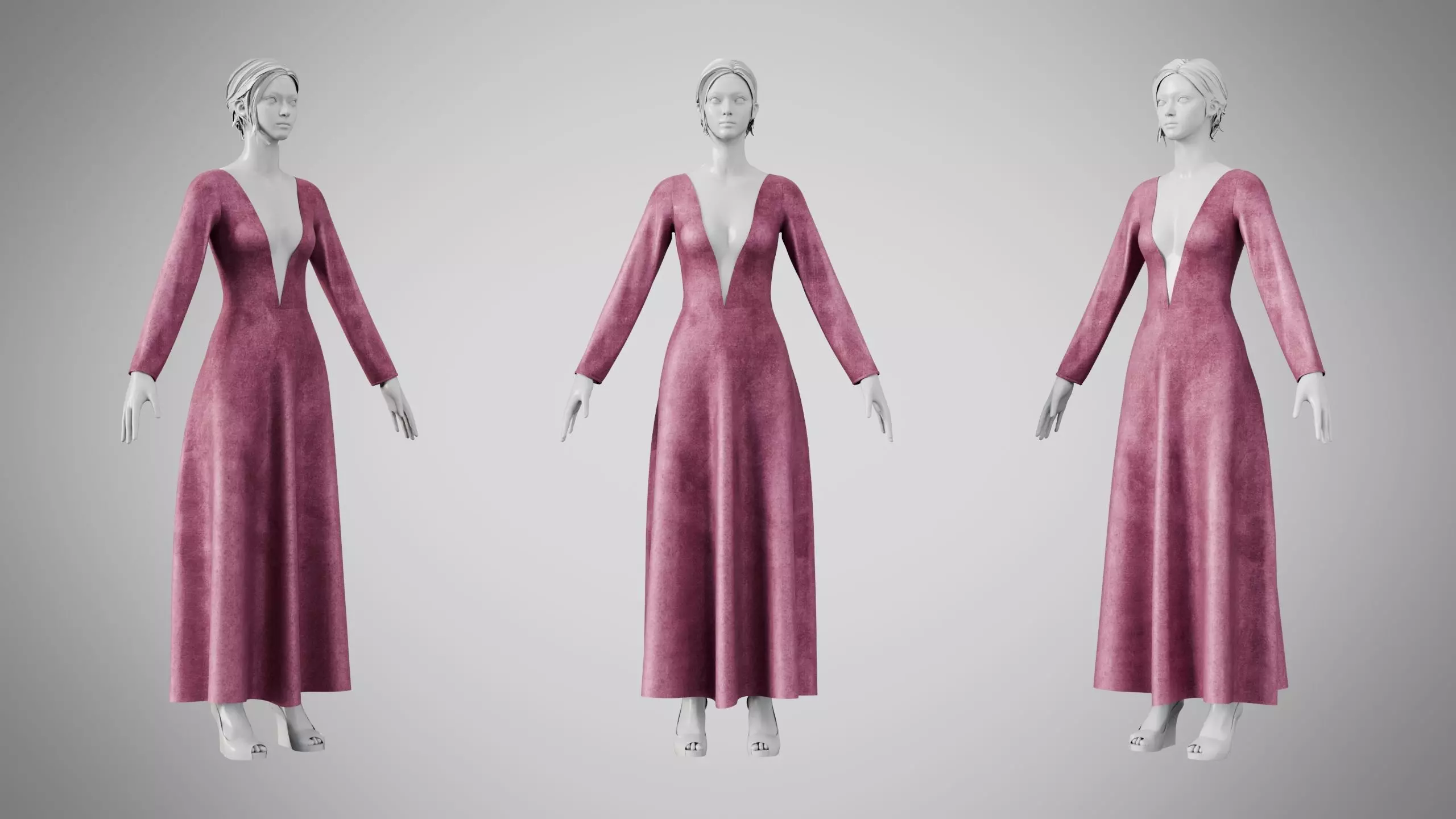 Dress 35 Dusty Rose Velvet Low-poly 3D model