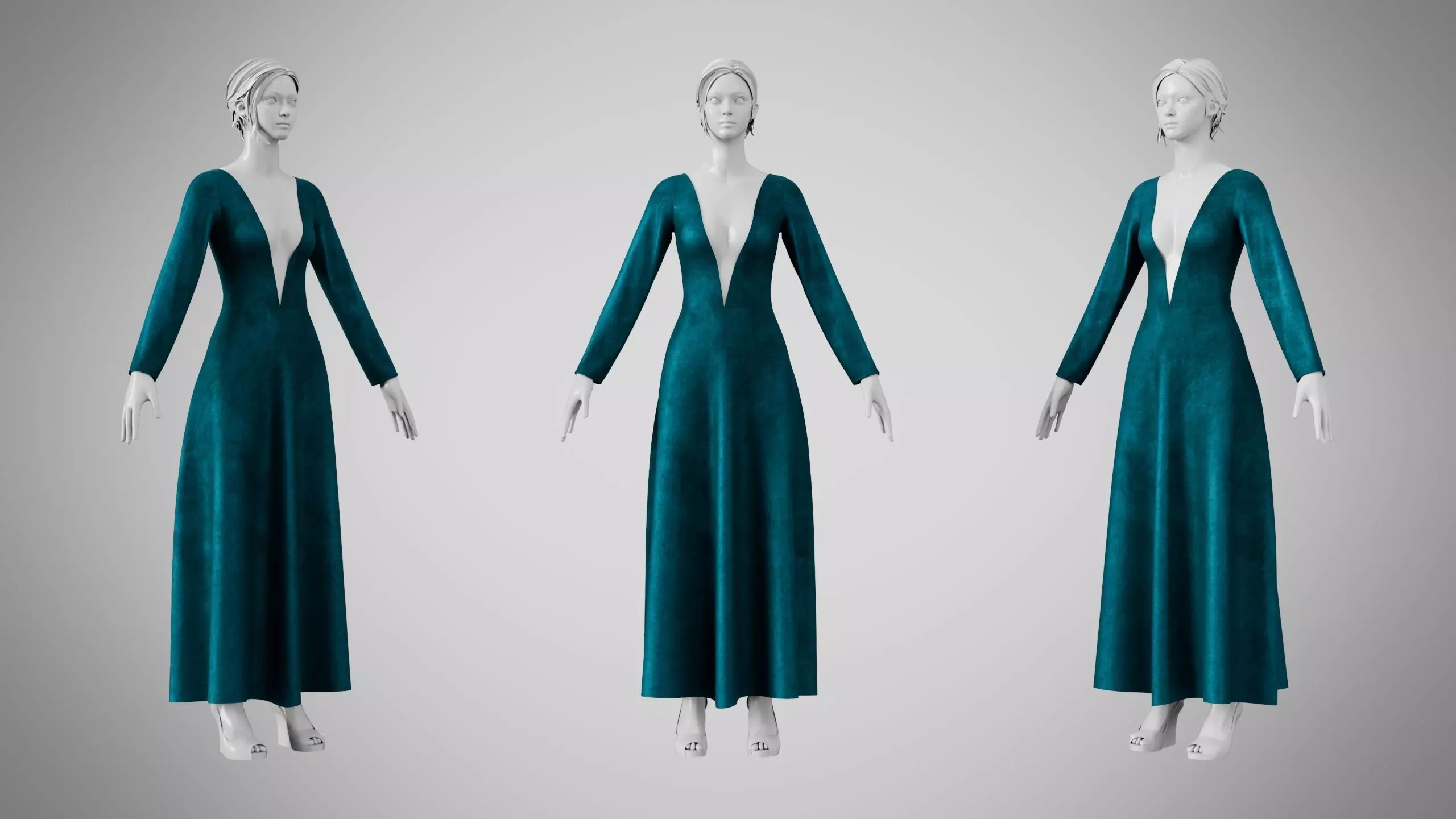 Dress 35 Teal Velvet Low-poly 3D model