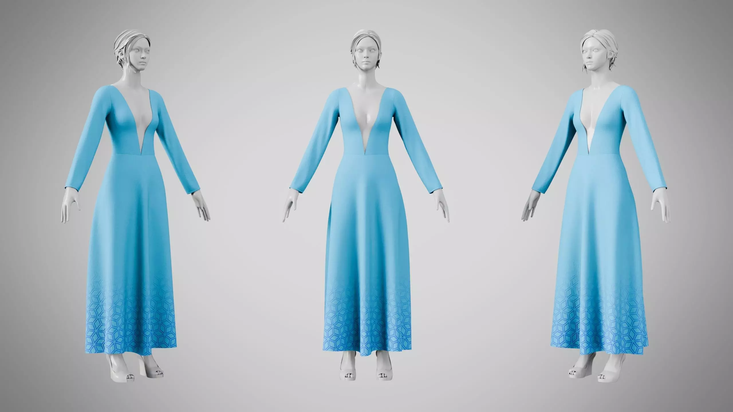 Dress 35 Vivid Cerulean Low-poly 3D model