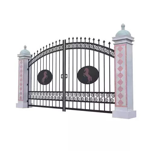 Luxury Ornate Wrought Iron Gate with Horse Symbol Low Poly PBR Low-poly 3D model 5
