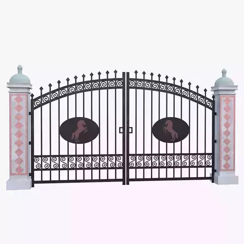 Luxury Ornate Wrought Iron Gate with Horse Symbol Low Poly PBR