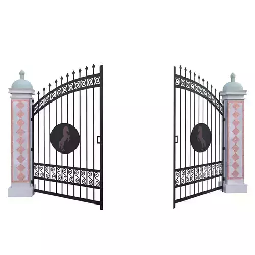 Luxury Ornate Wrought Iron Gate with Horse Symbol Low Poly PBR Low-poly 3D model 4