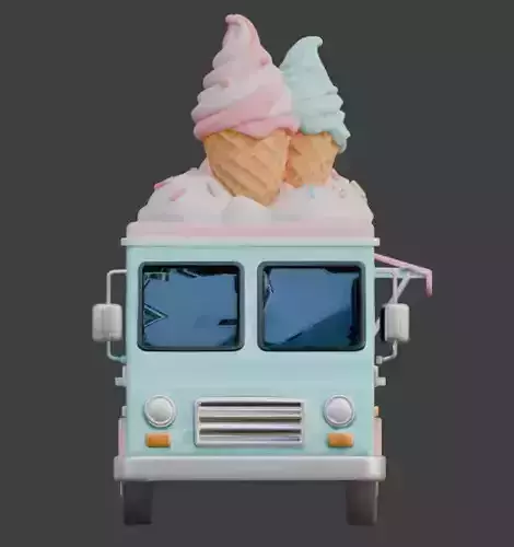 Stylized Summer Ice Cream Truck 3D Model Low-poly 3D model 4
