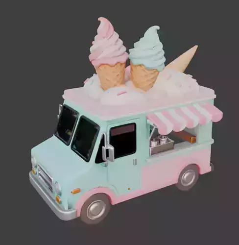 Stylized Summer Ice Cream Truck 3D Model Low-poly 3D model 7