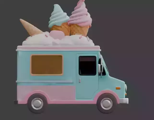 Stylized Summer Ice Cream Truck 3D Model Low-poly 3D model 2