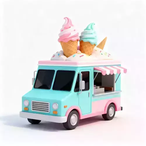 Stylized Summer Ice Cream Truck 3D Model Low-poly 3D model