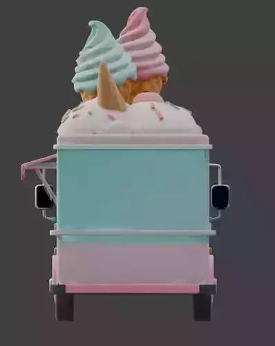 Stylized Summer Ice Cream Truck 3D Model Low-poly 3D model 6