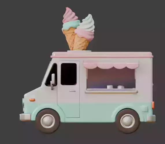 Summer Treats Mobile Ice Cream Shop 3D Model Low-poly 3D model 4
