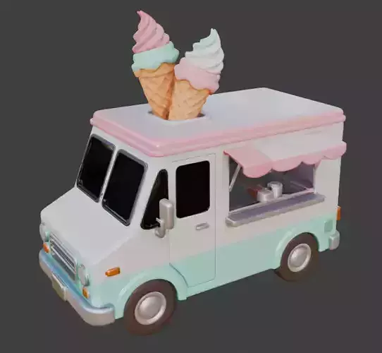 Summer Treats Mobile Ice Cream Shop 3D Model Low-poly 3D model 2