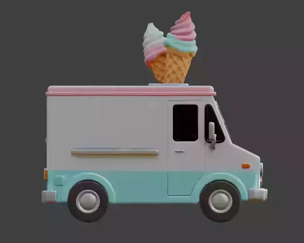 Summer Treats Mobile Ice Cream Shop 3D Model Low-poly 3D model 3