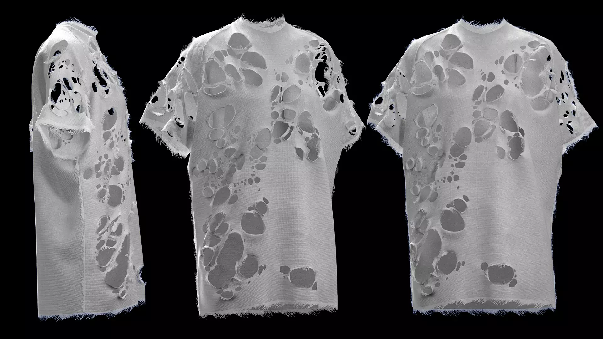 ripped hole distressed worn tshirt streetwear 3d clothing model 3D model