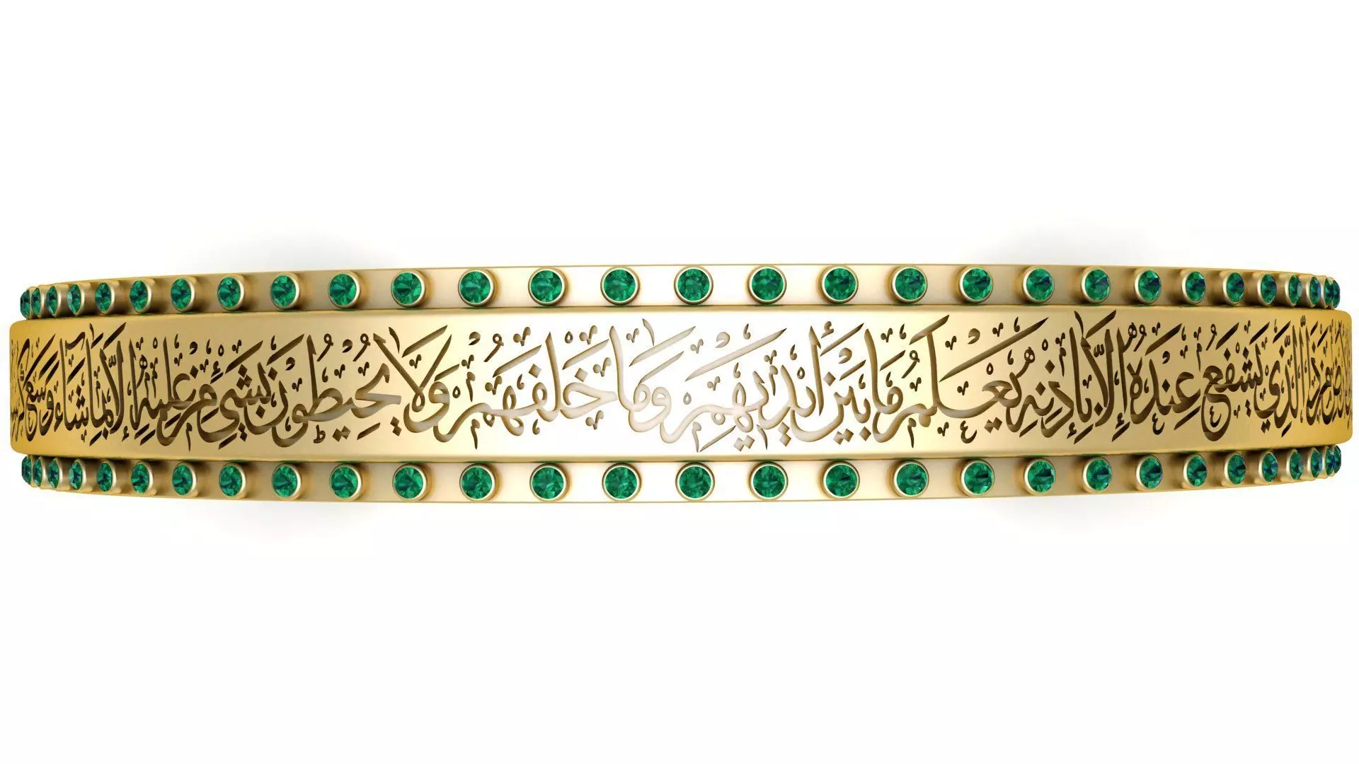 Luxury Islamic Calligraphy Gold Bracelet with Emerald Gemstones 3D print model
