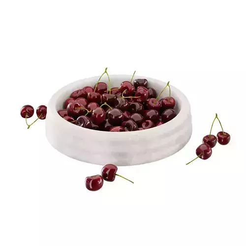 Cherries in Ceramic Bowl 3D Model Low-poly 3D model