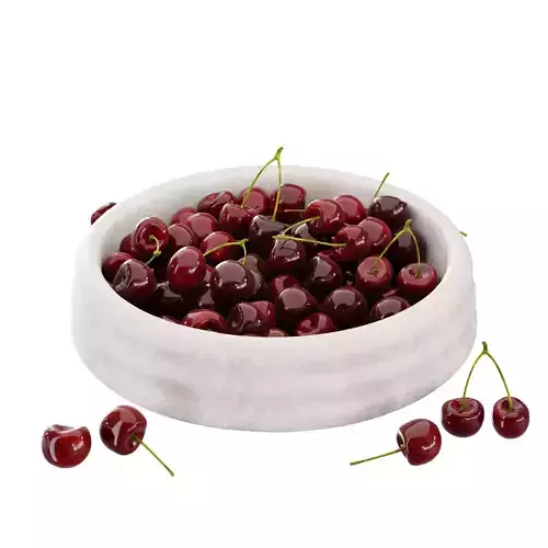 Cherries in Ceramic Bowl 3D Model Low-poly 3D model 2