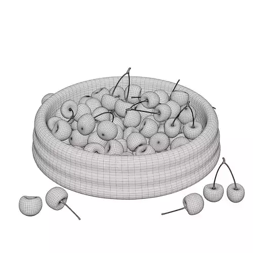Cherries in Ceramic Bowl 3D Model Low-poly 3D model 7